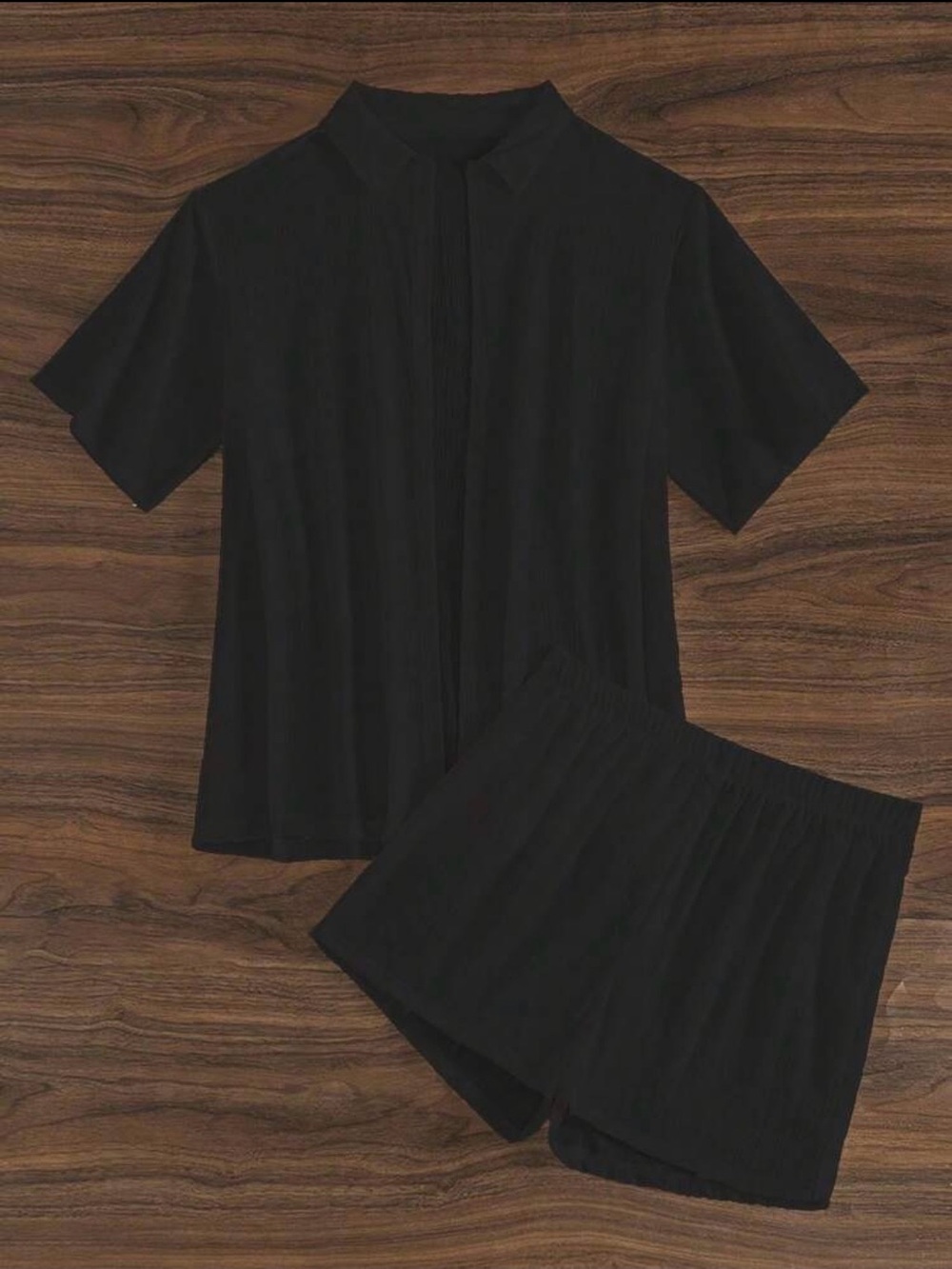 SHEIN Black Short Sleeve Swim Coverup Shirt and Shorts Set - Picture 3 of 3